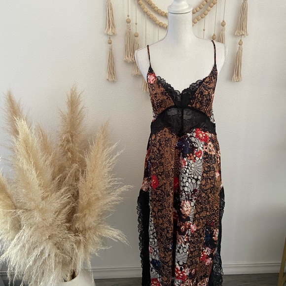 Free People Intimately right now midi slip dress nightie black combo festival - Picture 12 of 16